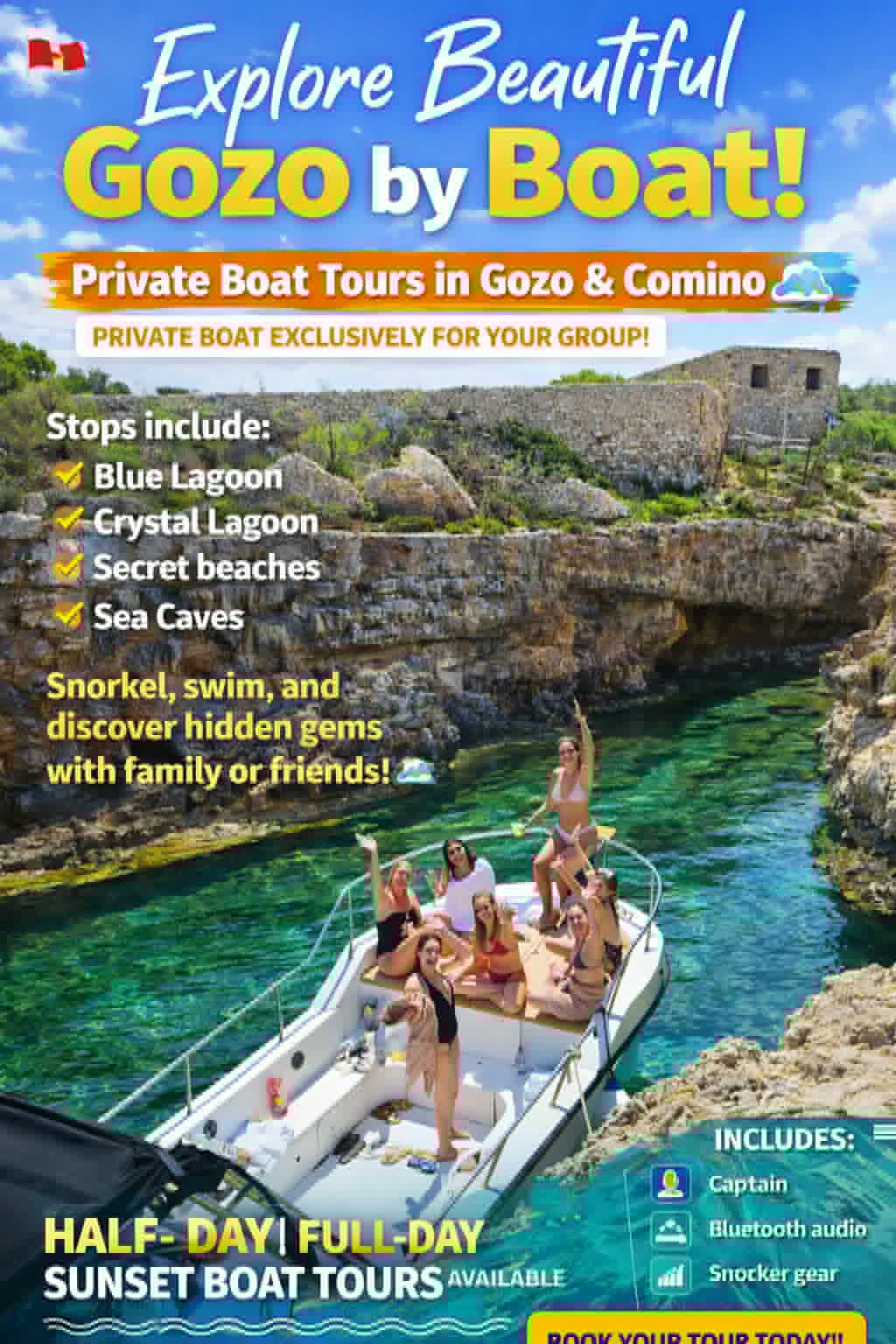 Prywatna łódź motorowa — Comino, Blue Lagoon i Gozo (ze skipperem)